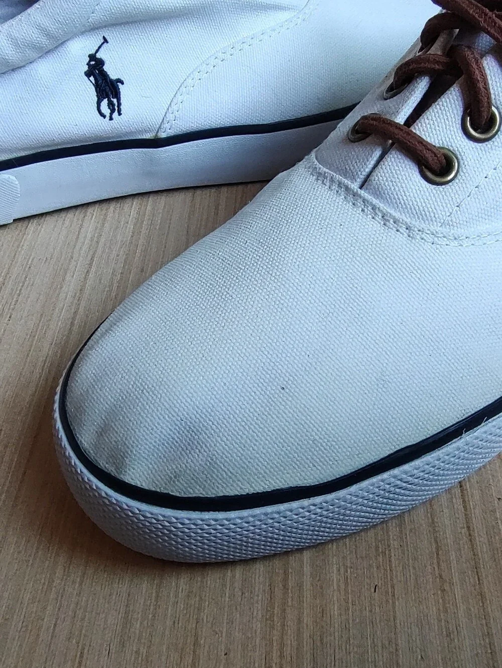 Polo Ralph Lauren Forestmont II Canvas Sneakers Lace Up White Brown Pony 9.5